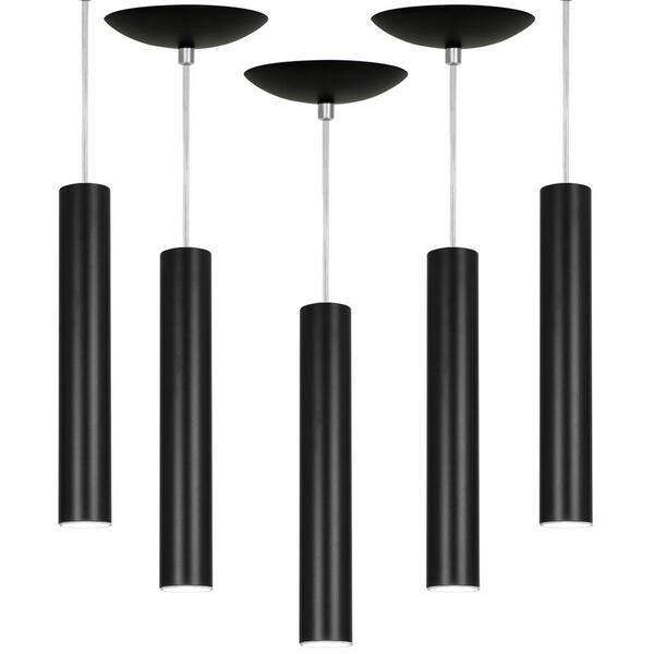 Kit 5 Pendente Tubo Cilindro Preto 30cm + Led 6k