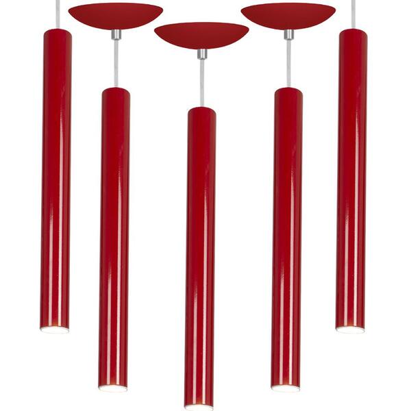 Kit 5 Pendente Tubo Cilindro Vermelho 50cm + Led 6k