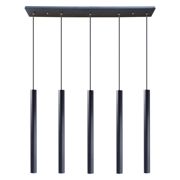 Kit 5 Pendente Tubo Preto 50cm Canopla Única Trilho 1m