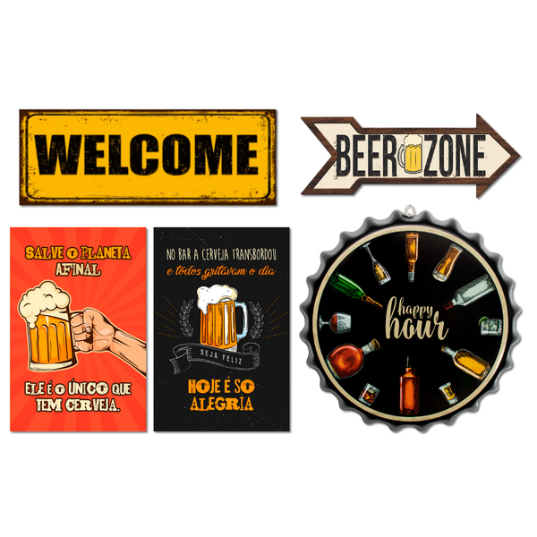 Kit 5 Placas Decorativas Bebidas Frases Cerveja