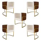 Kit 5 Poltronas Decorativa Cristal Base Gold Veludo Bege/pu C