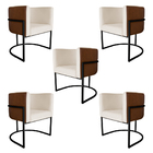 Kit 5 Poltronas Decorativa Cristal Base Preta Veludo Bege/pu