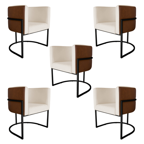 Kit 5 Poltronas Decorativa Cristal Base Preta Veludo Bege/pu