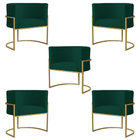 Kit 5 Poltronas Decorativa Sala De Estar Luana Base Gold Sued