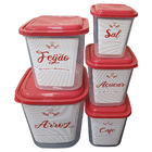 Kit 5 Potes De Mantimentos Com Etiqueta E Tampa De Encaixe -