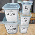 Kit 5 Potes De Mantimentos Com Etiqueta E Tampa De Encaixe -