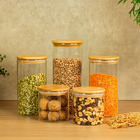 Kit 5 Potes De Vidro Com Tampa Bambu 1650/1100/500ml Oikos Na