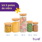 Kit 5 Potes De Vidro Com Tampa De Bambu Herméticos Redondos -