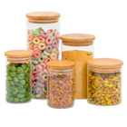 Kit 5 Potes De Vidro Com Tampa De Bambu Herméticos Redondos -