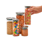 Kit 5 Potes De Vidro Com Tampa Inox Hermético Redondo Mantime