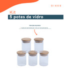 Kit 5 Potes De Vidro Herméticos Com Tampa De Bambu 110ml - Oi