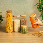 Kit 5 Potes De Vidro Tampa Bambu 2000/1650/1100/500ml Natural