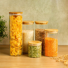 Kit 5 Potes De Vidro Tampa Bambu 2000/1650/1100/500ml Natural