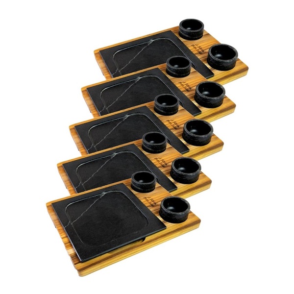 Kit 5 Prato Com 10 Molheiras Pedra Sabão E Suporte G 25x25cm