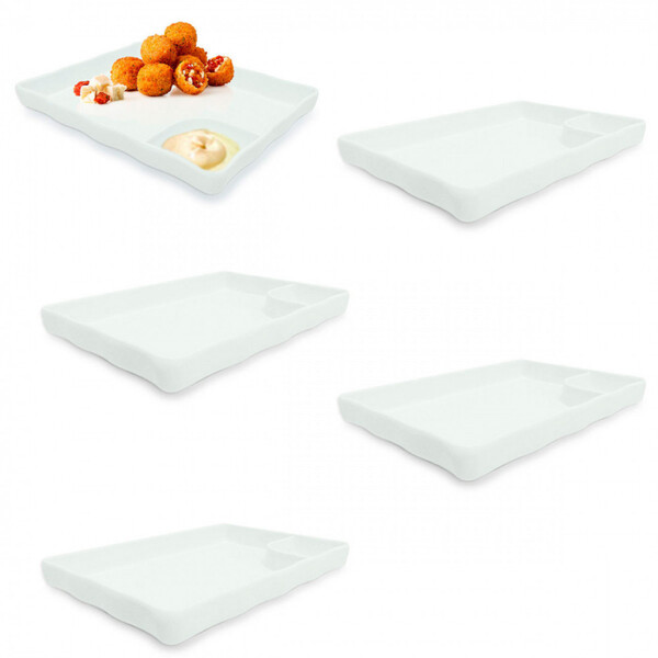 Kit 5 Pratos Com Divisória 21 Cm Para Finger Food E Sushi