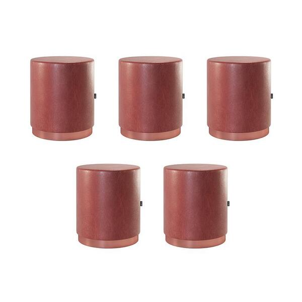 Kit 5 Puffs Decorativo Redondo Denver Em Couríssimo - Salaone