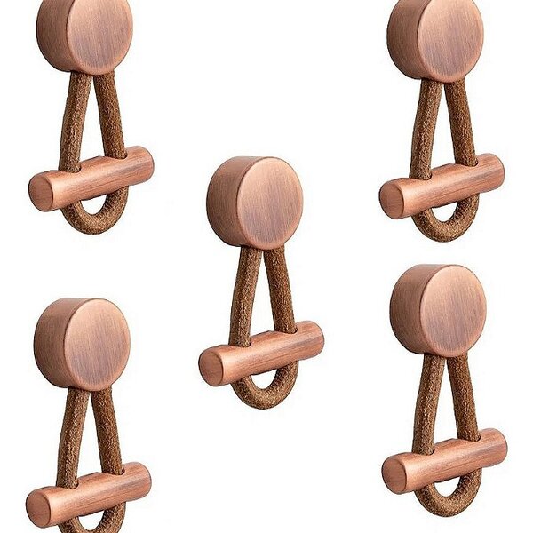 Kit 5 Puxador Oriente Couro Zen Ponto Vecchio Cobre Marrom