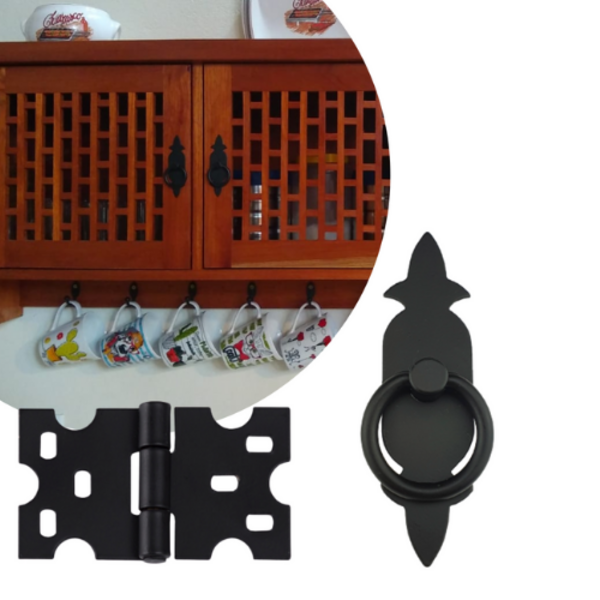 Kit 5 Puxadores Chapa Rústica + 9 Dobradiças Mexicana
