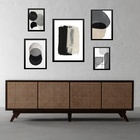 Kit 5 Quadros Abstratos Cinza Bege E Preto - Com Vidro Moldur