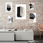 Kit 5 Quadros Abstratos Cinza Bege E Preto - Com Vidro Moldur