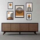 Kit 5 Quadros Abstratos Marrom E Preto Moldura:madeira Branca