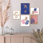 Kit 5 Quadros Decorativos Abstrato Rosa Azul Formas Frases