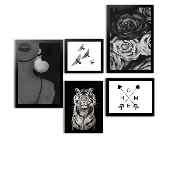 Kit 5 Quadros Decorativos C/ Moldura Liberdade Mulher