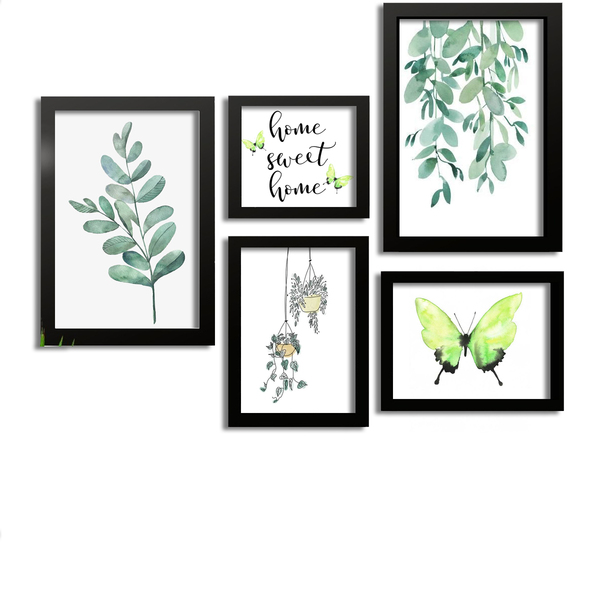Kit 5 Quadros Decorativos Com Moldura Borboleta Home Sweet Ho
