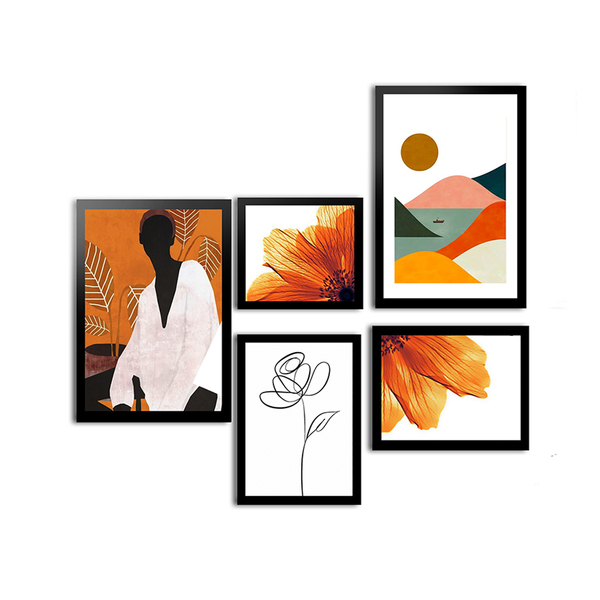 Kit 5 Quadros Decorativos Com Moldura Menina Tropical