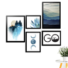 Kit 5 Quadros Decorativos Com Molduras Azuis Go