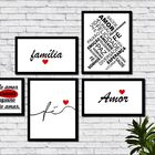 Kit 5 Quadros Decorativos Família Amor Fé Frases