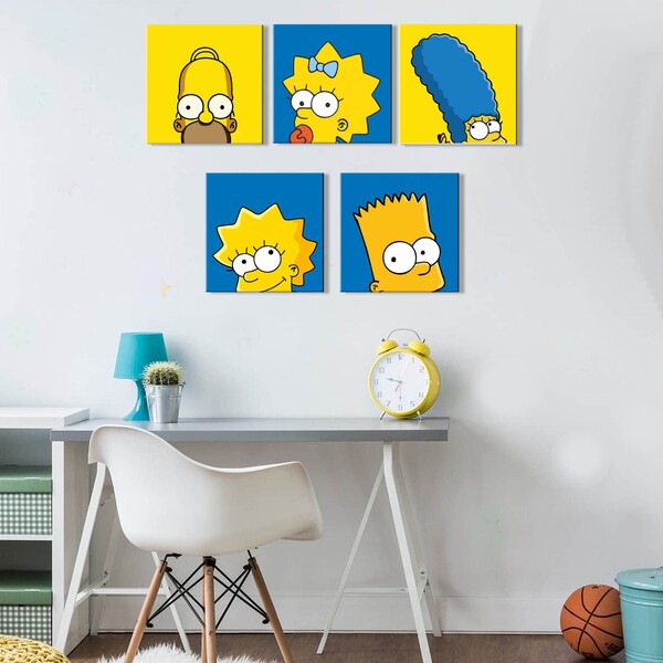 Kit 5 Quadros Decorativos Família Os Simpsons