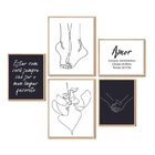 Kit 5 Quadros Decorativos Frases Casal Minimalista Amor