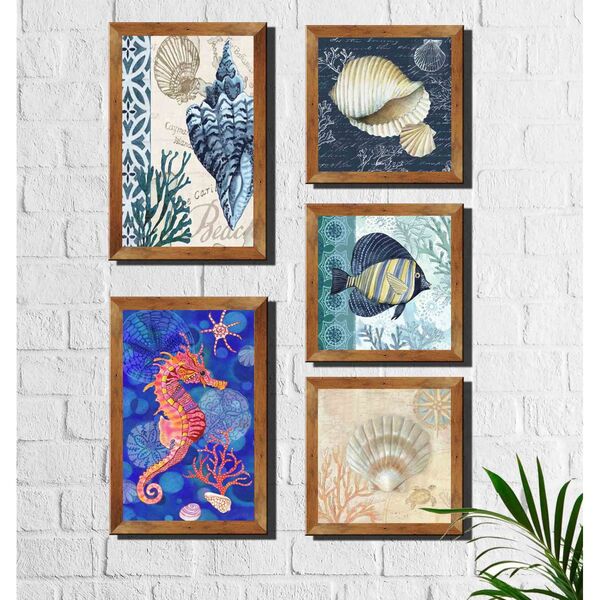 Kit 5 Quadros Decorativos Fundo Do Mar