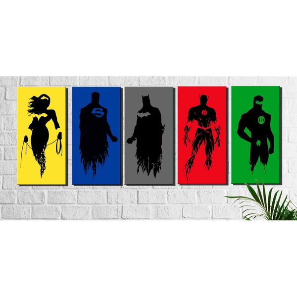 Kit 5 Quadros Decorativos Heróis Sombras Coloridas