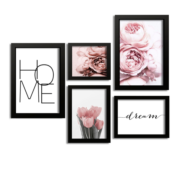 Kit 5 Quadros Decorativos Home Dream Rosas