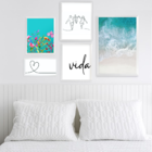 Kit 5 Quadros Decorativos Quarto Casal Família Mar Azul