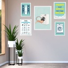 Kit 5 Quadros Divertidos Para Lavanderia - Com Vidro Moldura: