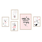 Kit 5 Quadros Infantil Ame As Pequenas Coisas Moldura Natural