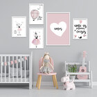 Kit 5 Quadros Infantil Bailarina Doces Sonhos Moldura Branca