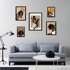 Kit 5 Quadros Mulheres Negras Boho - Com Vidro Moldura:madeir