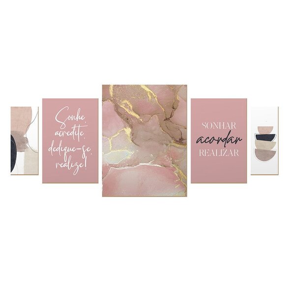Kit 5 Quadros Sem Moldura Frases Abstrato Decoração Sala
