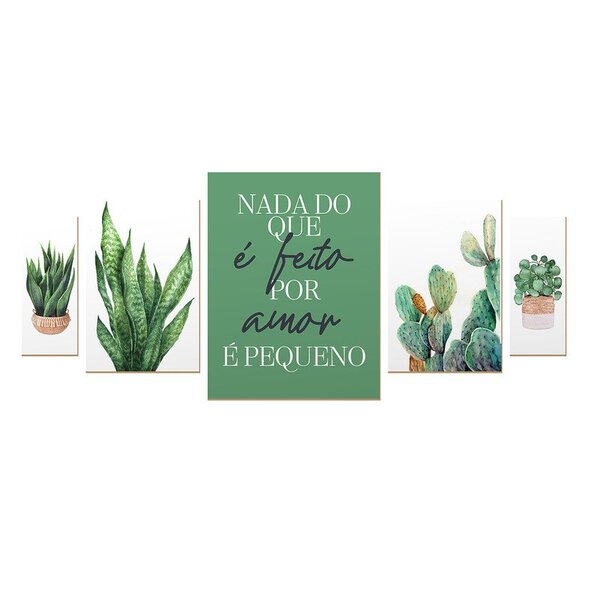 Kit 5 Quadros Sem Moldura Frases Plantas Casa Cozinha