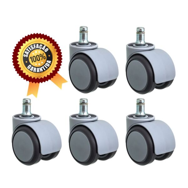 Kit 5 Rodinhas/cadeira Anti Risco Roda Silicone Pu Cinza