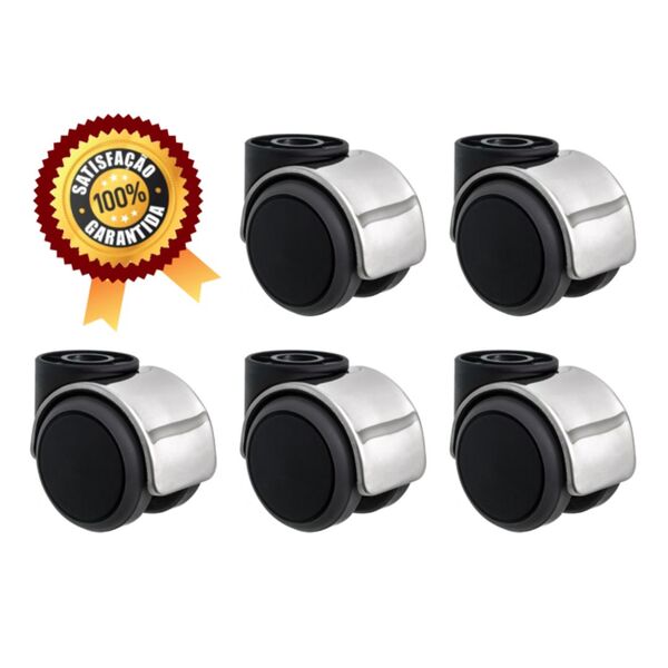 Kit 5 Rodinhas Cromado Cadeira Anti Risco Silicone Pu S/pino