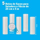 Kit 5 Rolos De Saco Plástico Bobina 25cm X 5m Com Ranhuras Pa