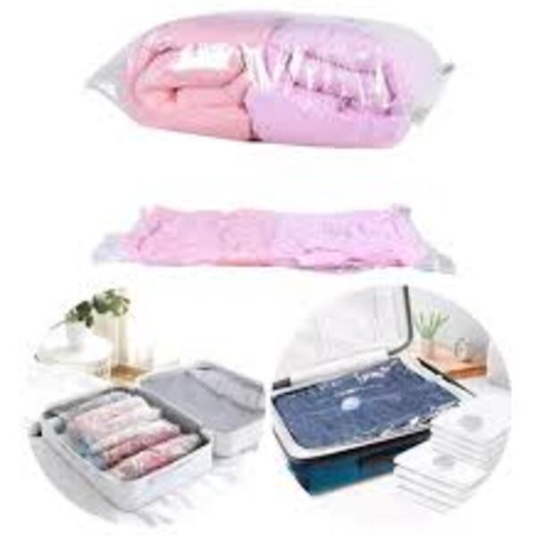 Kit 5 Sacos À Vácuo Para Viagem Roupas Organização 70x100 Cm