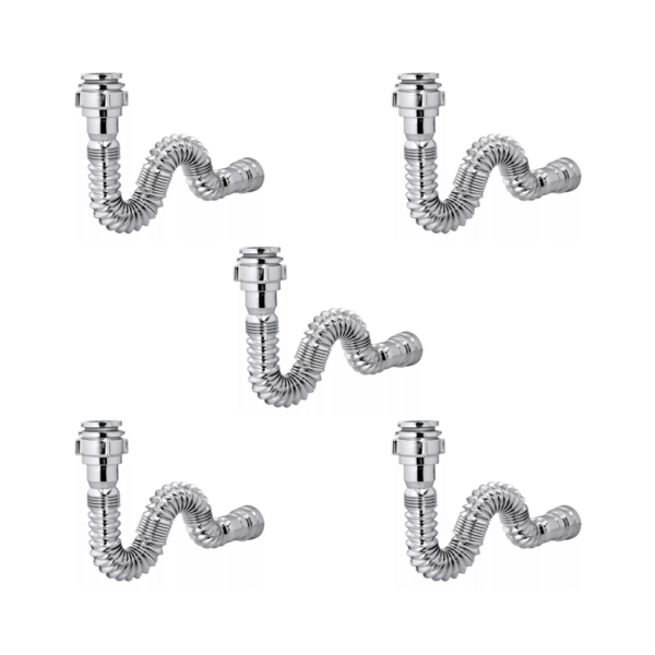 Kit 5 Sifão Sanfonado Cromado Cozinha Pia Banheiro Tanque