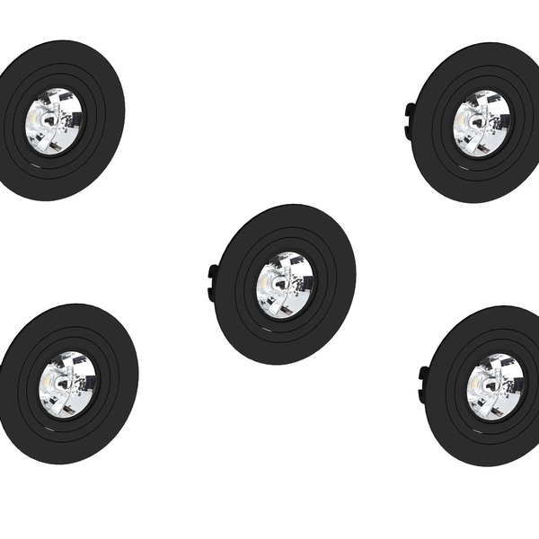 Kit 5 Spot Embutir Ar70 Redondo Preto Face Plana  - Saveenergy