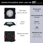 Kit 5 Spot Led 5w Luz Branco Quente De Embutir Quadrada Preto